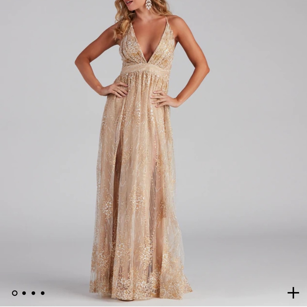 Formal Plunging Glitter Dress
